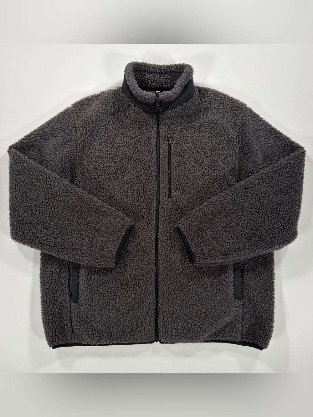 UNIQLO Mens XL Windproof Outer Fleece Jacket Dark Gray Sherpa Full Zip 450200